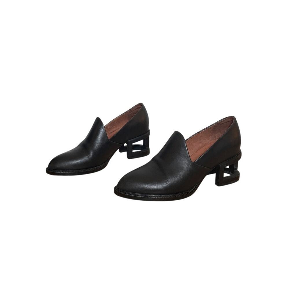 Jeffrey Campbell Black Leather Architectural Block Heel Loafers Size 6.5
